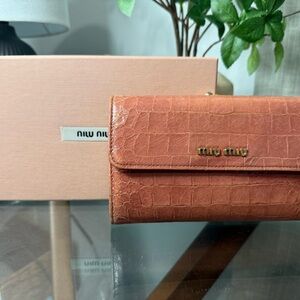 Miu Miu Croc-Embossed Kisslock Wallet in Box